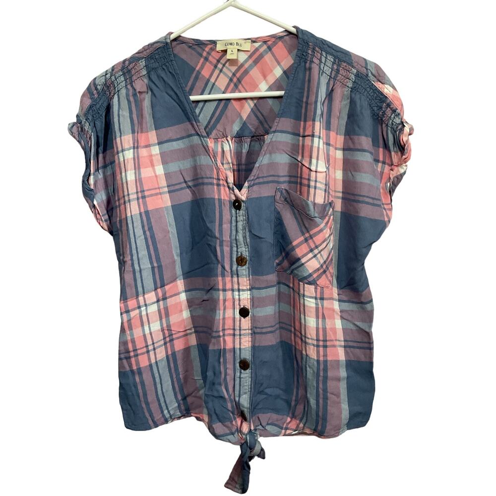 Como Blu Size Large Blouse Plaid - Picture 4 of 9